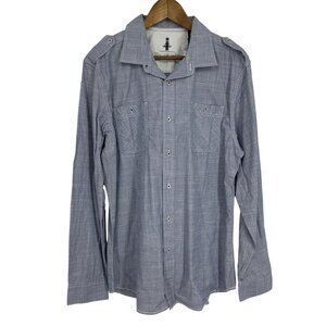 Jeans By Buffalo Rafael Mens Blue Chambray Button Down Shirt Long Sleeve Size L